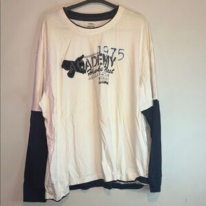 George White and Black Long Sleeve Tee with Graphic Design